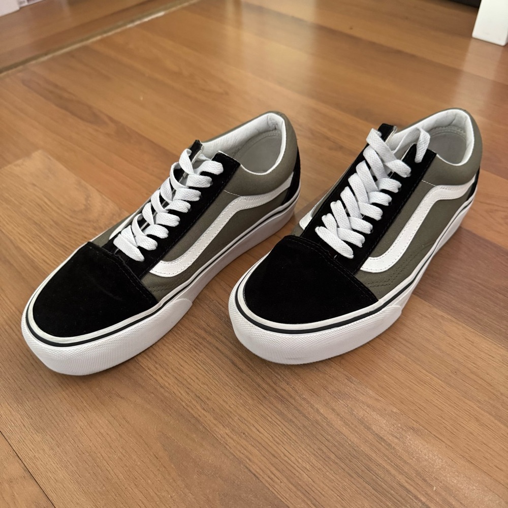 Vans Black, White, and Olive Men's Sneakers